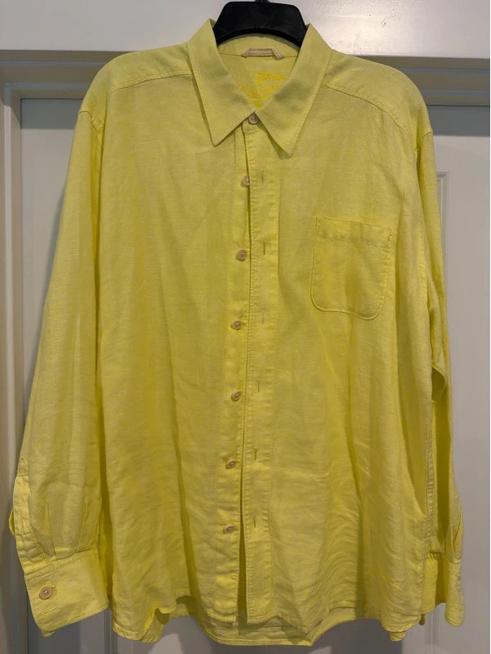 Tommy Bahama Yellow Linen Button Up Shirt Long Sleeve Tropical Casual